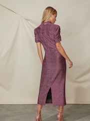 Ro&Zo Pink Sparkle Jersey High Neck Midi Dress - Image 2 of 4