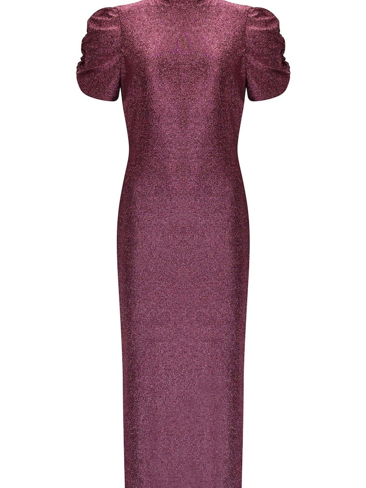 Ro&Zo Pink Sparkle Jersey High Neck Midi Dress - Image 4 of 4