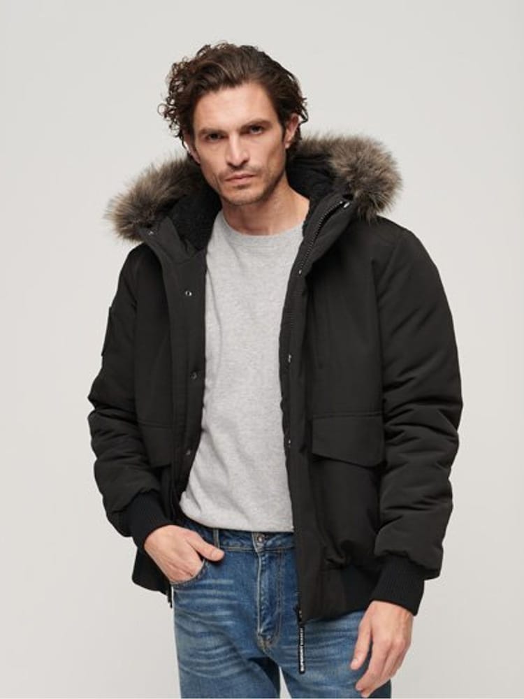 Superdry Grey Hooded Everest Puffer Bomber Jacket - Image 1 of 6