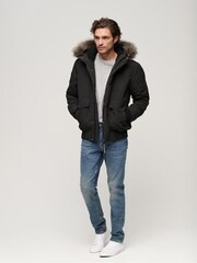 Superdry Grey Hooded Everest Puffer Bomber Jacket - Image 3 of 6