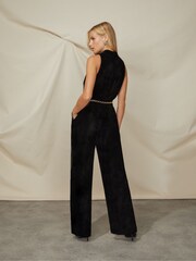Ro&Zo Velvet High Neck Black Jumpsuit - Image 5 of 6