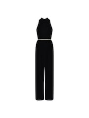 Ro&Zo Velvet High Neck Black Jumpsuit - Image 6 of 6