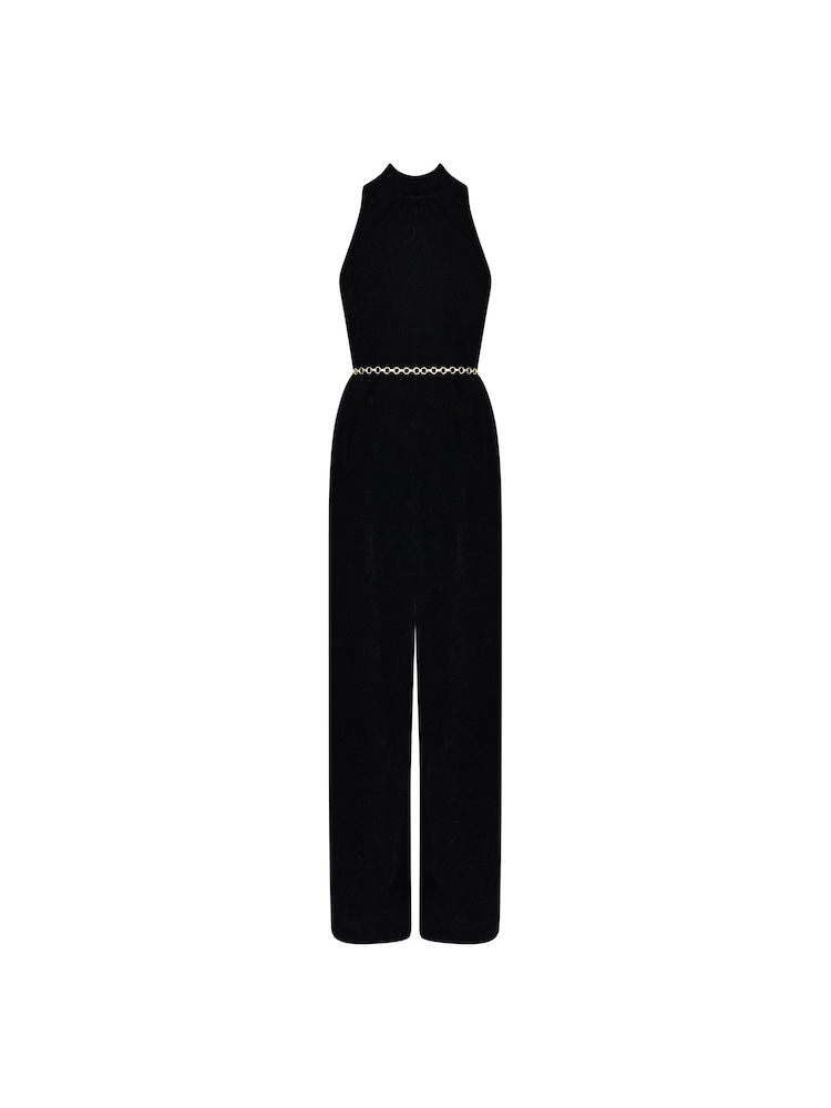 Ro&Zo Velvet High Neck Black Jumpsuit - Image 6 of 6