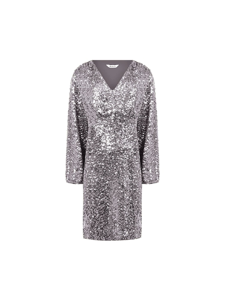 Ro&Zo Silver Pewter Cluster Sequin Short Dress - Image 6 of 6