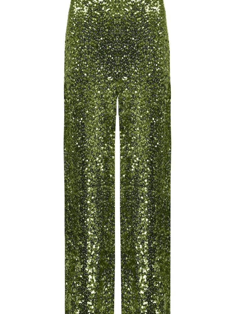 Ro&Zo Olive Green Cluster Sequin Trousers - Image 6 of 6