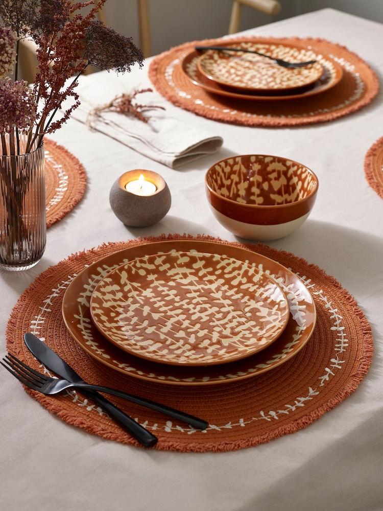 12 Piece Rust Orange Trailing Leaf Dinner Set - Image 2 of 4 12 Piece Rust Orange Trailing Leaf Dinner Set - Image 2 of 4