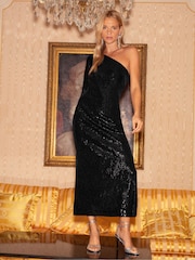 Ro&Zo Selena Sequin One Shoulder Black Dress - Image 1 of 7
