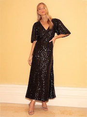 Ro&Zo Cluster Sequin Evora Black Dress - Image 1 of 9
