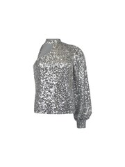 Ro&Zo Silver Pewter Sequin One Shoulder Top - Image 7 of 8