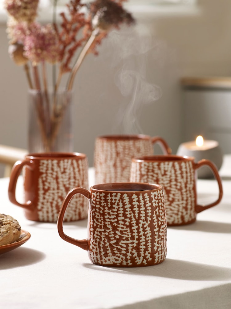 Rust Orange Set of 4 Trailing Leaf Mugs - Image 1 of 3