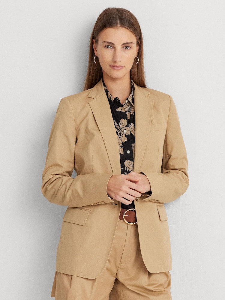 Lauren Ralph Lauren Tan Brown Bonaro Cotton Twill Blazer - Image 3 of 9