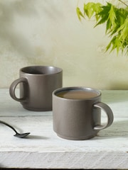 Set of 2 Mineral Grey Elda Stacking Mugs - Image 1 of 4
