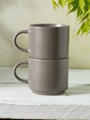 Set of 2 Mineral Grey Elda Stacking Mugs - Image 2 of 4