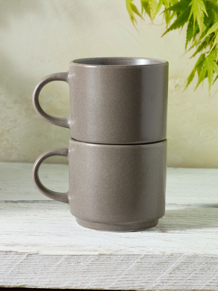 Set of 2 Mineral Grey Elda Stacking Mugs - Image 2 of 4