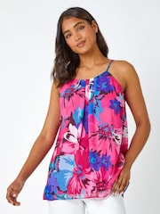 Roman Pink Floral Print Chiffon Cami Top - Image 1 of 5
