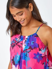 Roman Pink Floral Print Chiffon Cami Top - Image 4 of 5