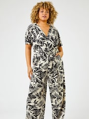 Roman Black Curve Tropical Print Jumpsuit - Image 3 of 4