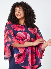 Roman Pink Curve Floral Print Chiffon Overlay Top - Image 1 of 4