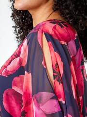 Roman Pink Curve Floral Print Chiffon Overlay Top - Image 4 of 4