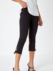 Roman Black Cropped Stretch Tie Hem Trousers - Image 1 of 5