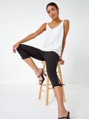Roman Black Cropped Stretch Tie Hem Trousers - Image 4 of 5