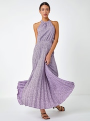 Roman Purple Ditsy Floral Halter Neck Maxi Dress - Image 1 of 5