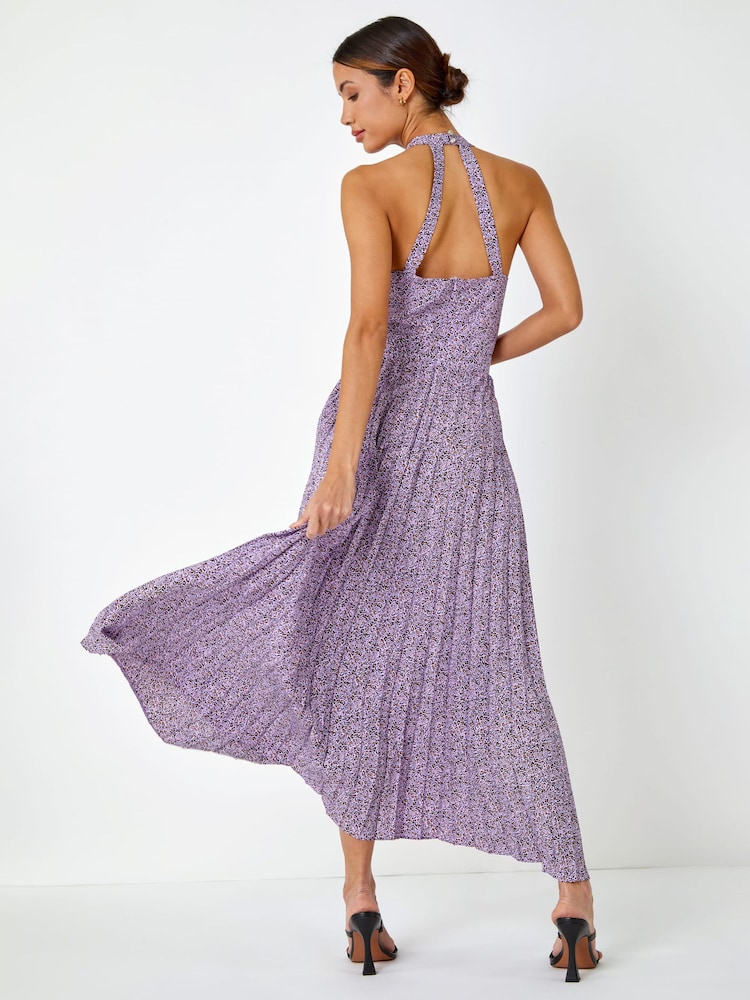 Roman Purple Ditsy Floral Halter Neck Maxi Dress - Image 2 of 5