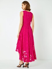 Roman Pink Swirl Jacquard Dipped Hem Midi Dress - Image 3 of 5