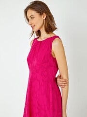 Roman Pink Swirl Jacquard Dipped Hem Midi Dress - Image 4 of 5