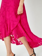 Roman Pink Swirl Jacquard Dipped Hem Midi Dress - Image 5 of 5