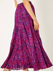 Roman Purple Feather Print Tiered 100% Cotton Maxi Skirt - Image 2 of 5