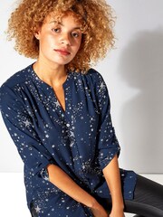 Roman Blue Glitter Star Print Button Through Blouse - Image 1 of 4