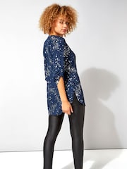 Roman Blue Glitter Star Print Button Through Blouse - Image 2 of 4