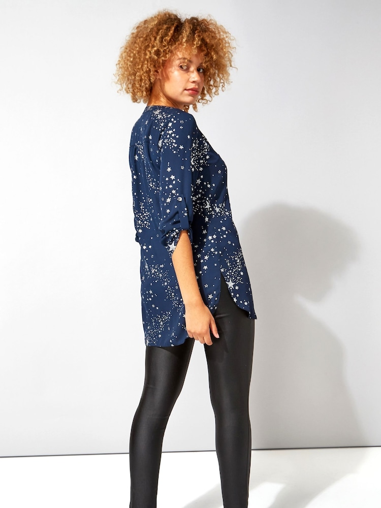 Roman Blue Glitter Star Print Button Through Blouse - Image 2 of 4