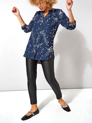 Roman Blue Glitter Star Print Button Through Blouse - Image 3 of 4