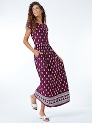 Roman Purple Paisley Border Print Maxi Dress - Image 1 of 5