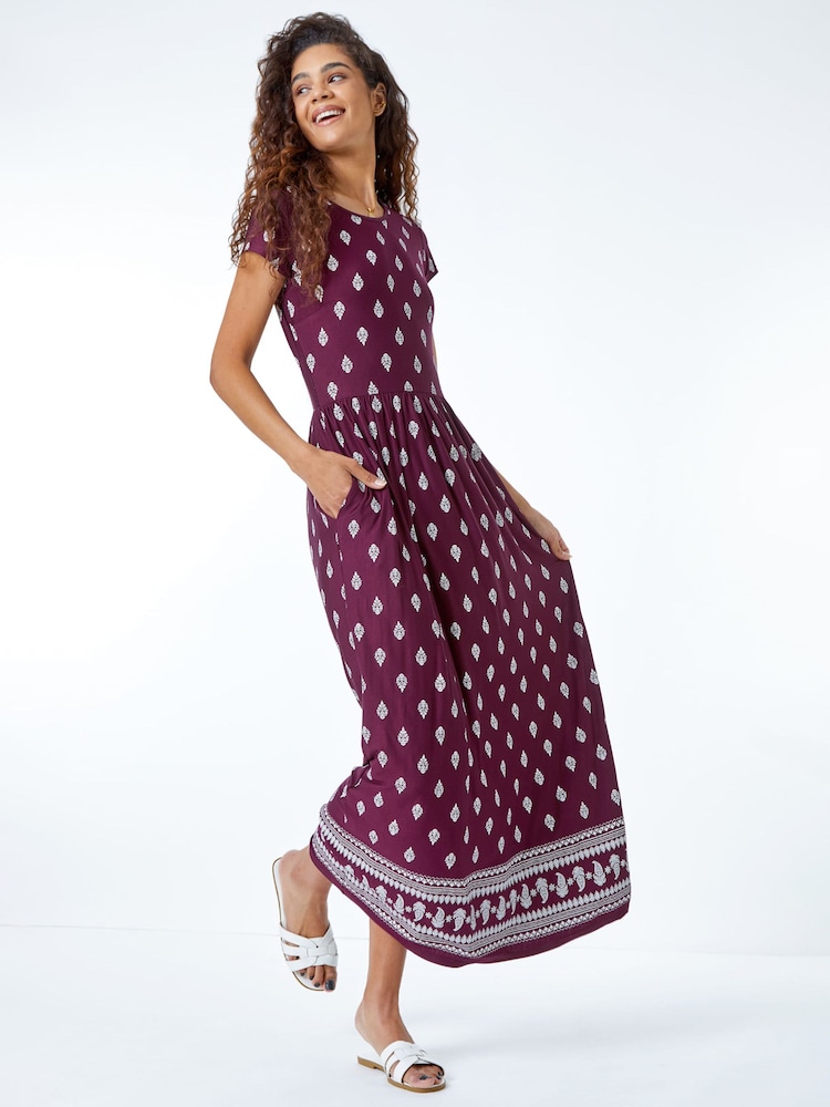 Roman Purple Paisley Border Print Maxi Dress - Image 1 of 5