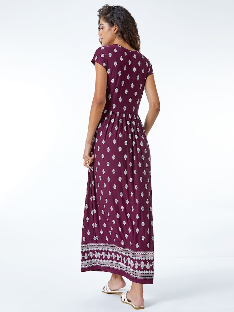 Roman Purple Paisley Border Print Maxi Dress - Image 2 of 5
