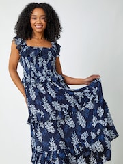Roman Blue Petite Floral Print Tiered Maxi Dress - Image 2 of 5