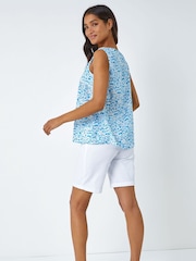 Roman Blue Ditsy Print Pleat Front Cami Top - Image 2 of 5