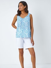 Roman Blue Ditsy Print Pleat Front Cami Top - Image 3 of 5