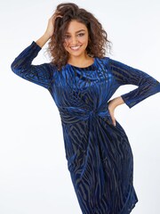 Roman Blue Petite Animal Burnout Midi Dress - Image 1 of 5