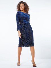 Roman Blue Petite Animal Burnout Midi Dress - Image 3 of 5