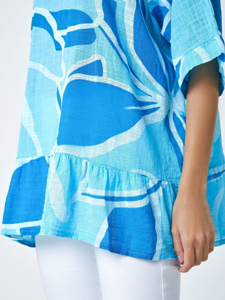 Roman Blue Oversized 100% Cotton Floral Tunic Top - Image 5 of 5 Roman Blue Oversized 100% Cotton Floral Tunic Top - Image 5 of 5