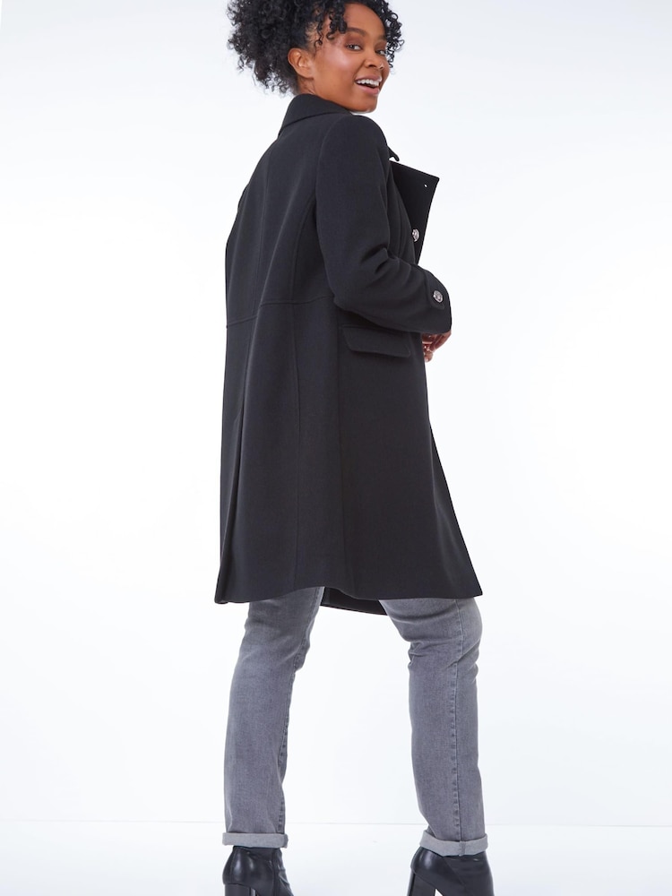Roman Black Petite Double Breasted Military Coat - Image 2 of 5