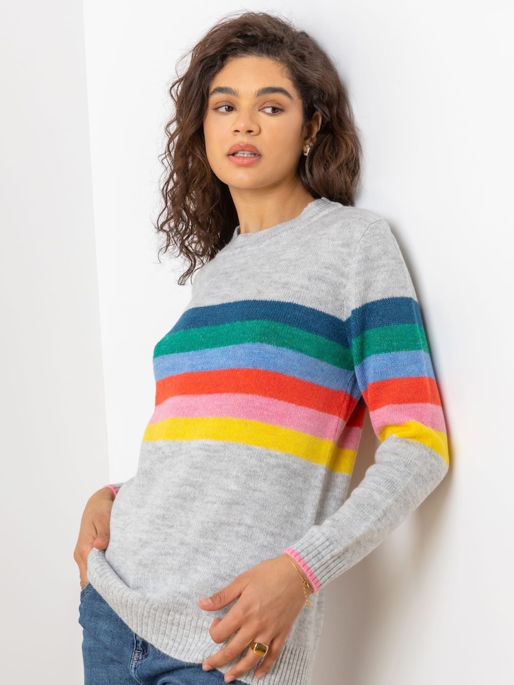 Roman Grey Rainbow Stripe Print Jumper - Image 1 of 1