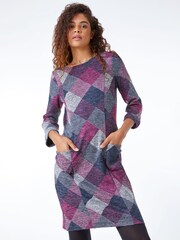 Roman Pink Check Print Pocket Shift Dress - Image 1 of 5