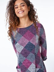 Roman Pink Check Print Pocket Shift Dress - Image 4 of 5