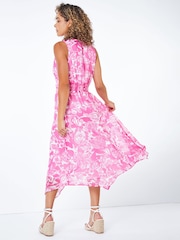 Roman Pink Petite Contrast Floral Print Hanky Hem Dress - Image 2 of 5
