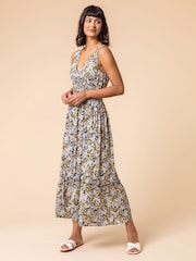 Roman White Ditsy Floral Shirred Waist Midi Dress - Image 1 of 5